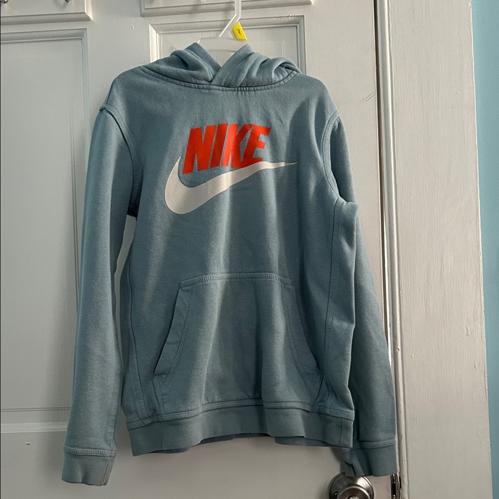 Nike Light Blue Hoodie with Orange Logo